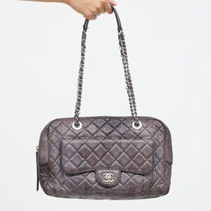 Authentic Python Chanel Metallic Large Shoulder Bag
